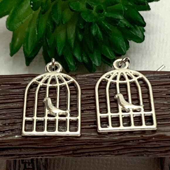 Bird Earring, Bird Cage Jewelry, Gift Idea, Bird Jewelry, Bird Cage Earring - Picture 4 of 6